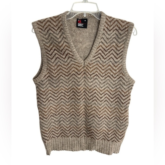 VTG Robert Bruce Sweater Vest Herringbone Mens Medium Tan Brown Gray Made In USA - Picture 11 of 13